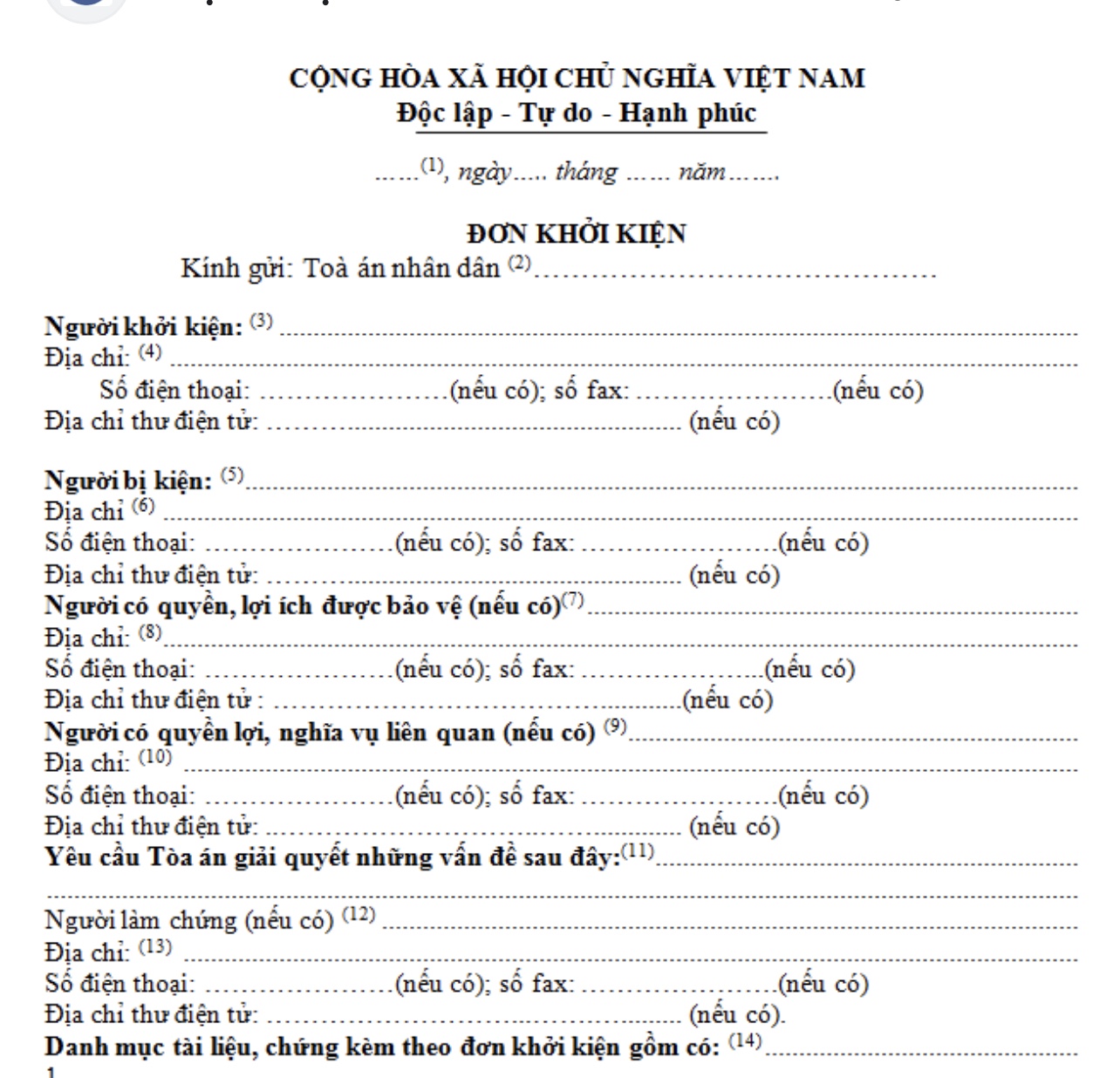 ĐƠN KHỞI KIỆN VỤ ÁN DÂN SỰ CẦN PHẢI CÓ NỘI DUNG GÌ?